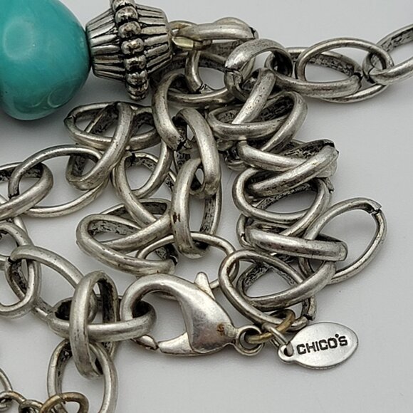 Chico's Silver And Blue Beaded Necklace Chunky Runway Statement 44 Inch Adj. - Picture 7 of 9